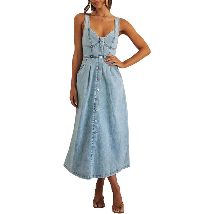Teresa – Classic Sleeveless Button-Front Denim Dress