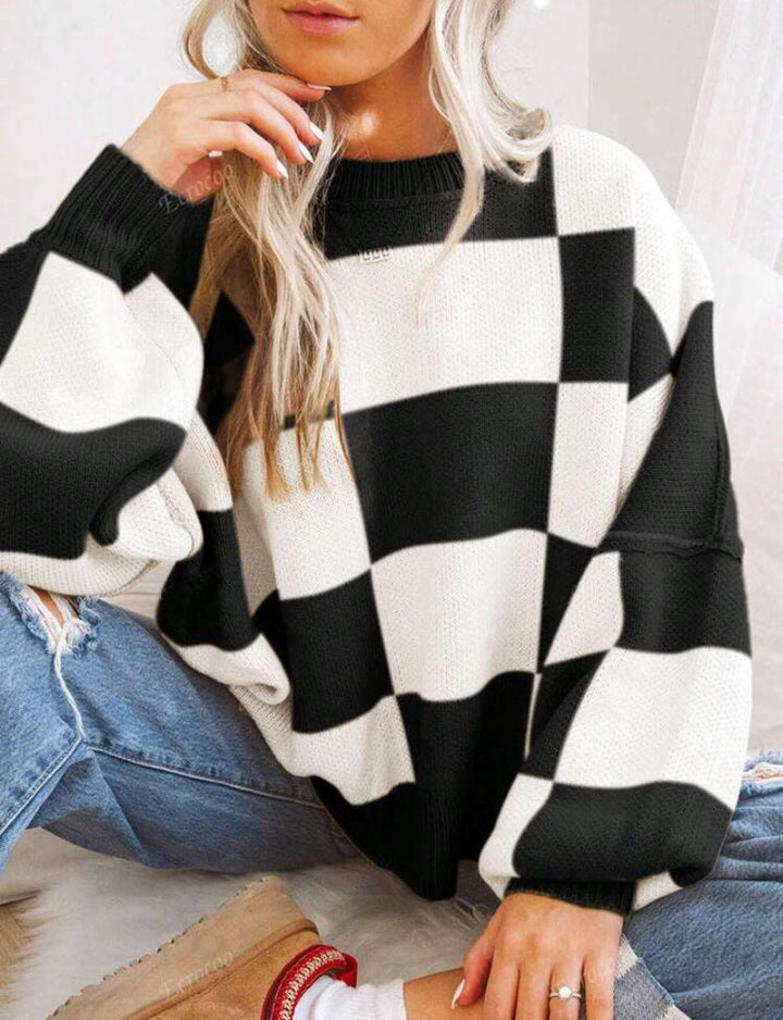 Isobel – Casual Plaid Long Sleeve Round Neck Sweater