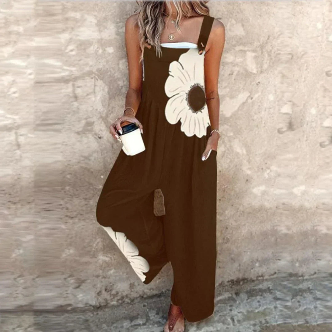 Stella – Wide Leg Floral Print Overall Jumpsuit