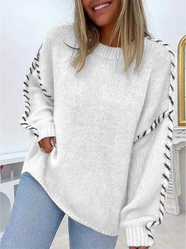 Brenda – Casual Striped Drop Shoulder Long Sleeve Sweater