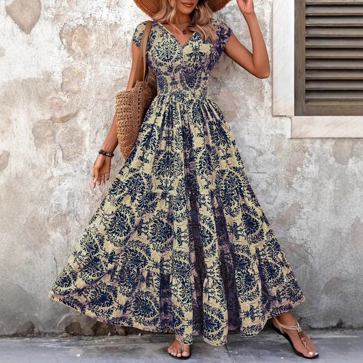 Sonia – Chic Summer V-Neck Shirred Boho Dress