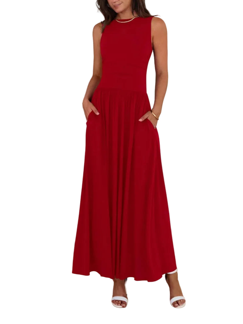 Cynthia – Chic Sleeveless Ruched High-Waisted Maxi Dress