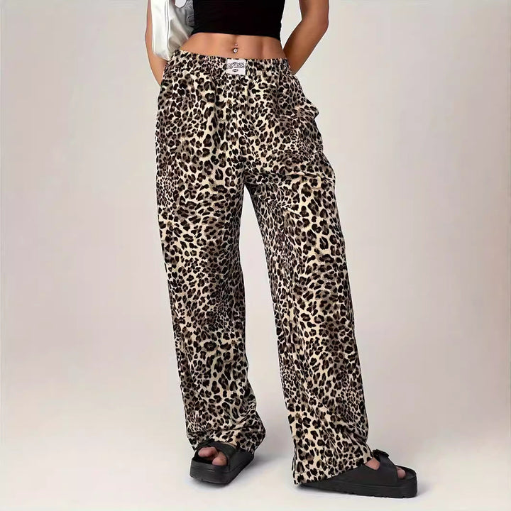 Angela – Comfy Straight Leg Leopard Print Trousers