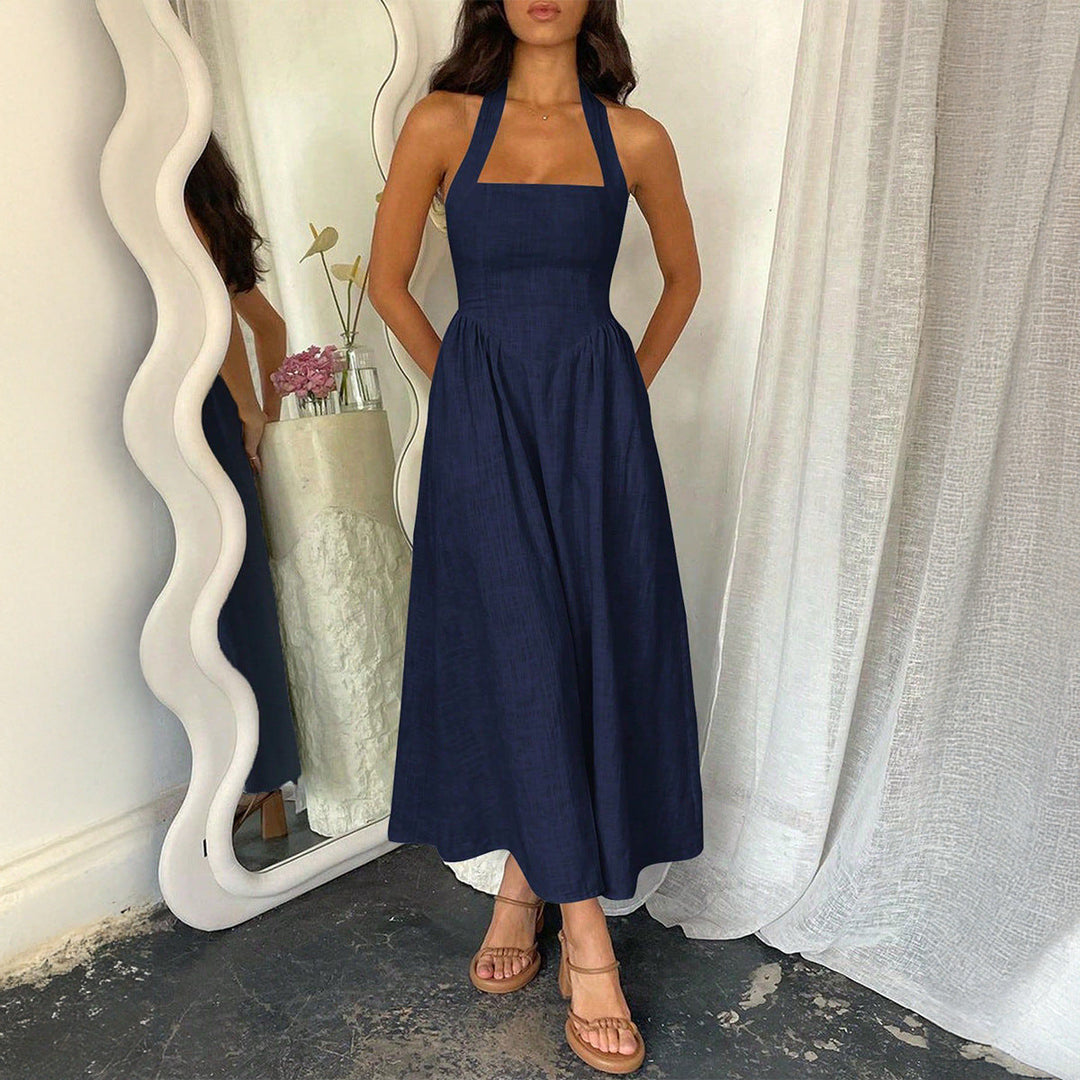 Jill – Vintage Summer Sleeveless Halter Neck A-Line Maxi Dress