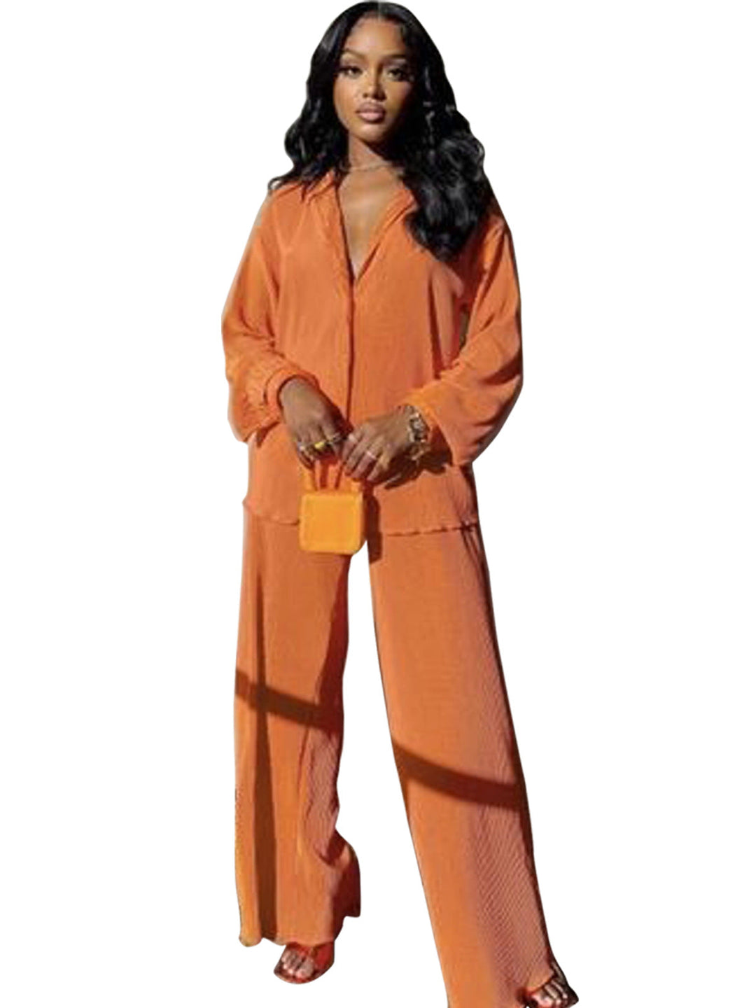 Cleo – Chic Collared Long Sleeve and Wide Leg Pant Set