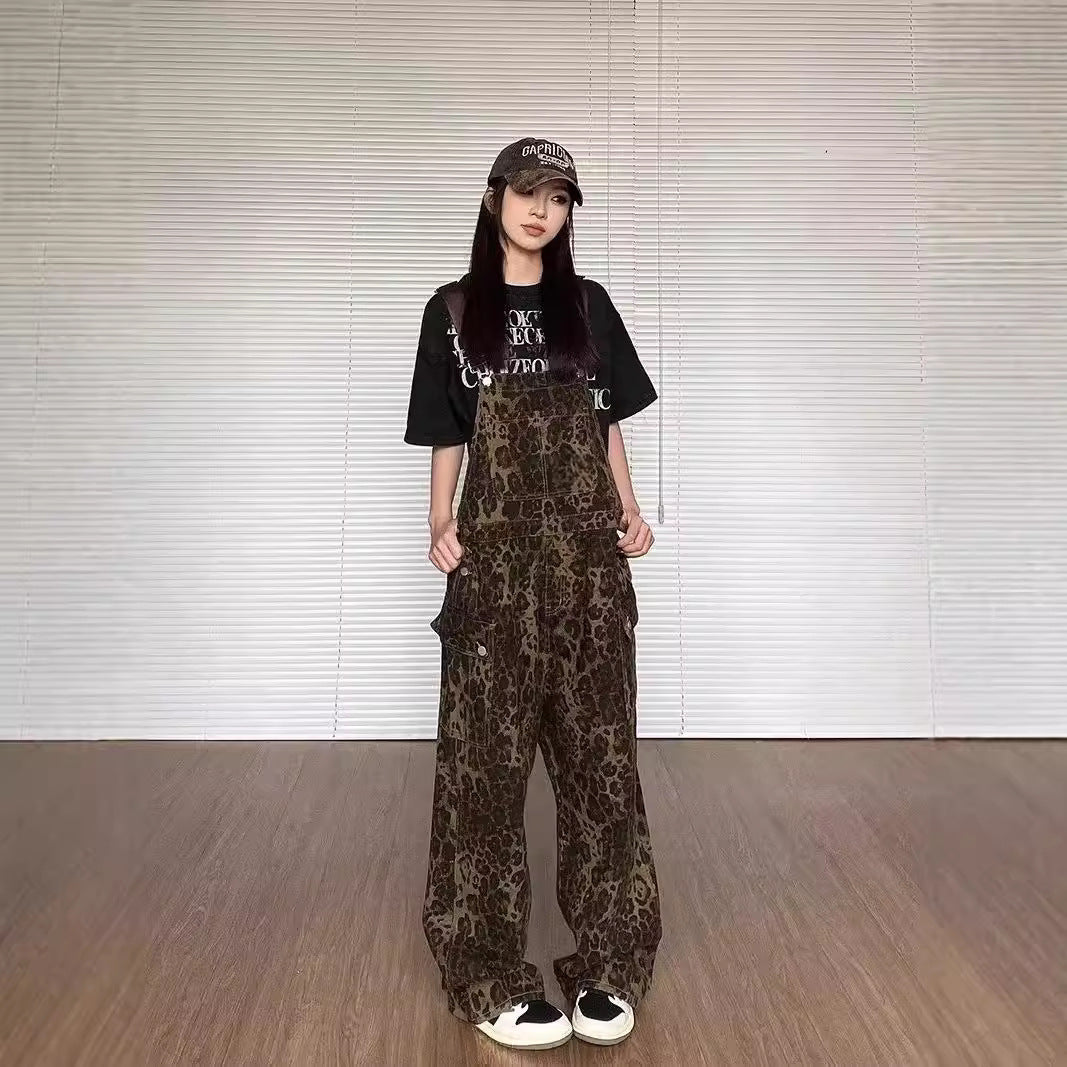 Cheryl – Vintage Leopard Wide Leg Overall Jumpsuit