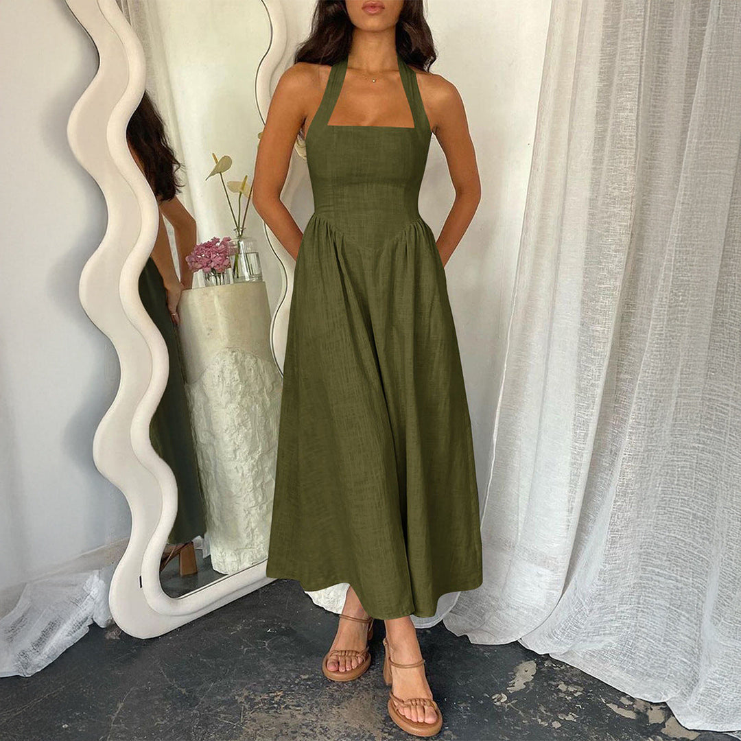 Jill – Vintage Summer Sleeveless Halter Neck A-Line Maxi Dress