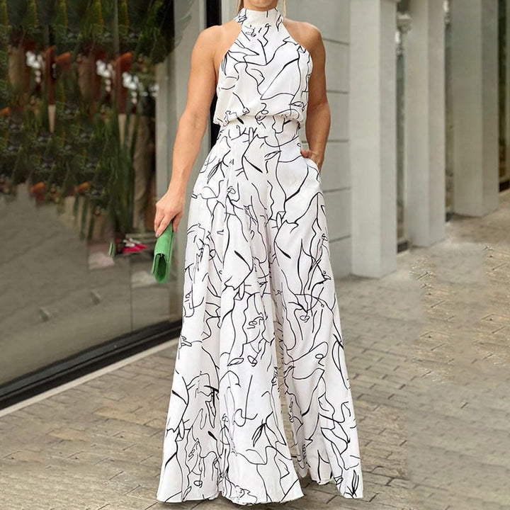 Cheryl – Elegant Wide Leg Neck Tie Sleeveless Summer Jumpsuit