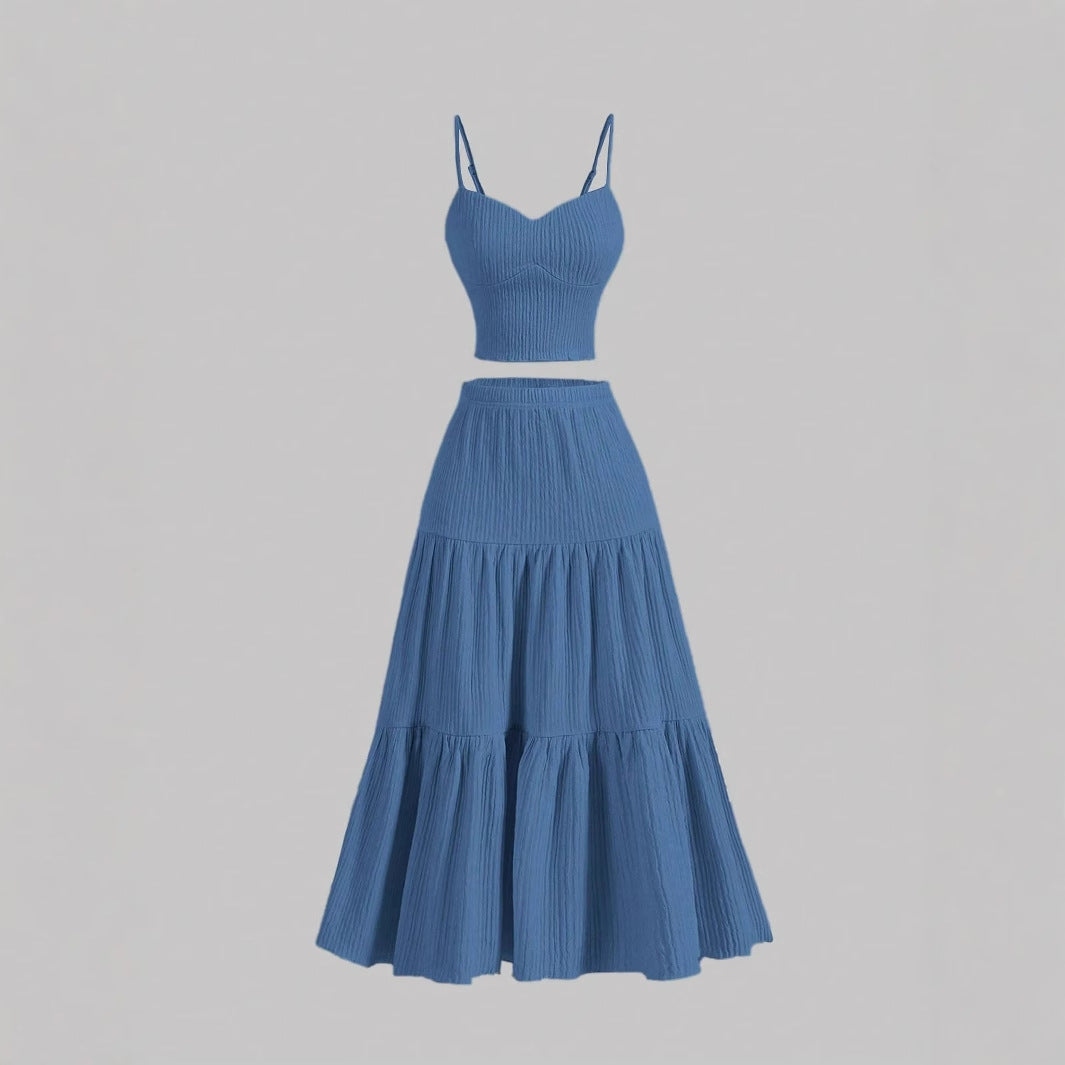 Nancy – Comfy Sleeveless Crop Top and A-Line Skirt Set