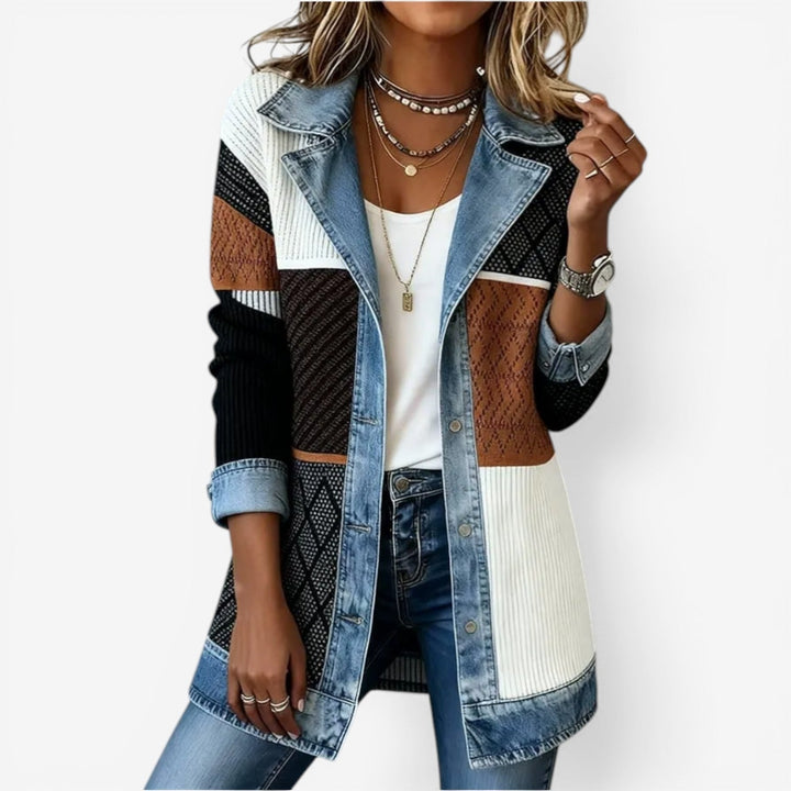 Sylvie – Mixed Media Denim Trim Knit Jacket