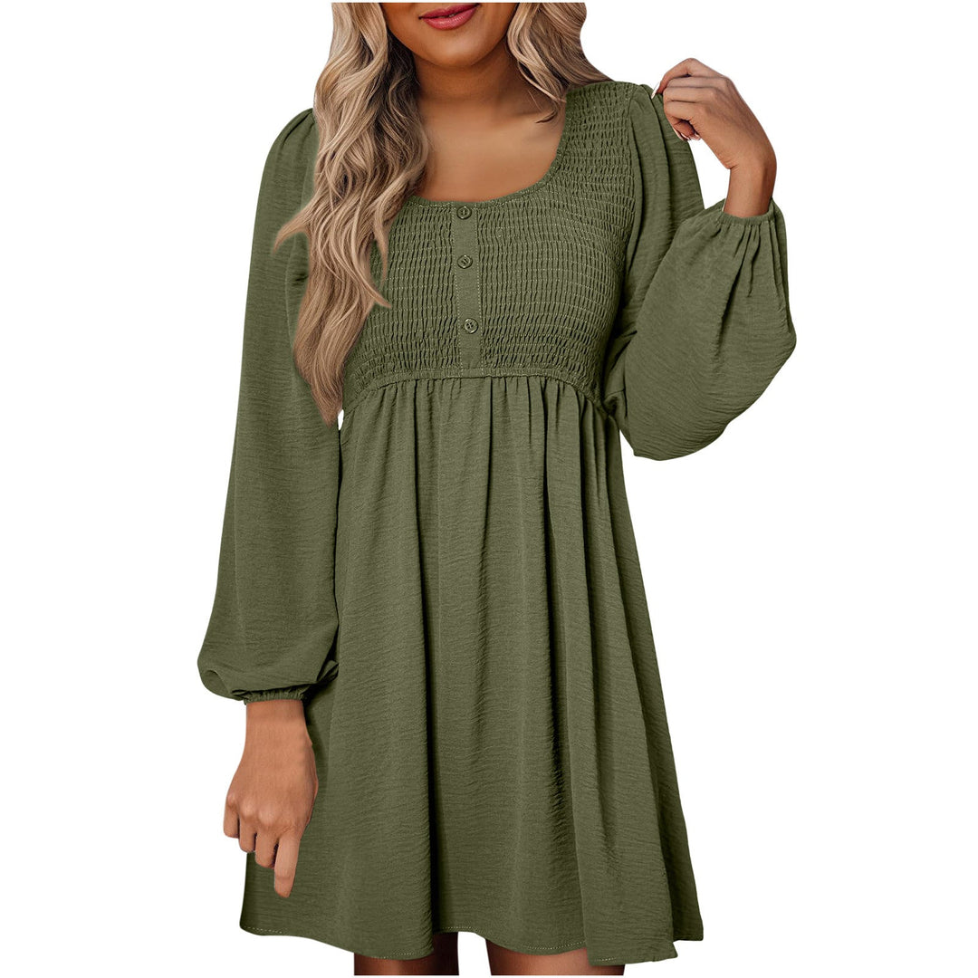 Nancy – Casual Smocked Empire Waist A-Line Dress with Button-Up Detail