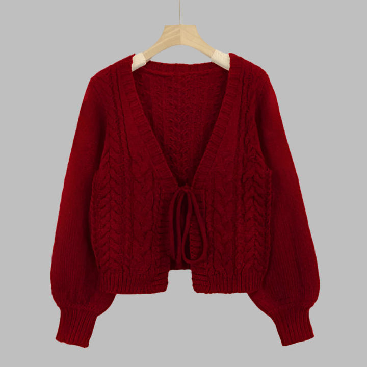 Yeriel – Cosy Vintage Chunky Tie-Front Long Sleeve Cardigan