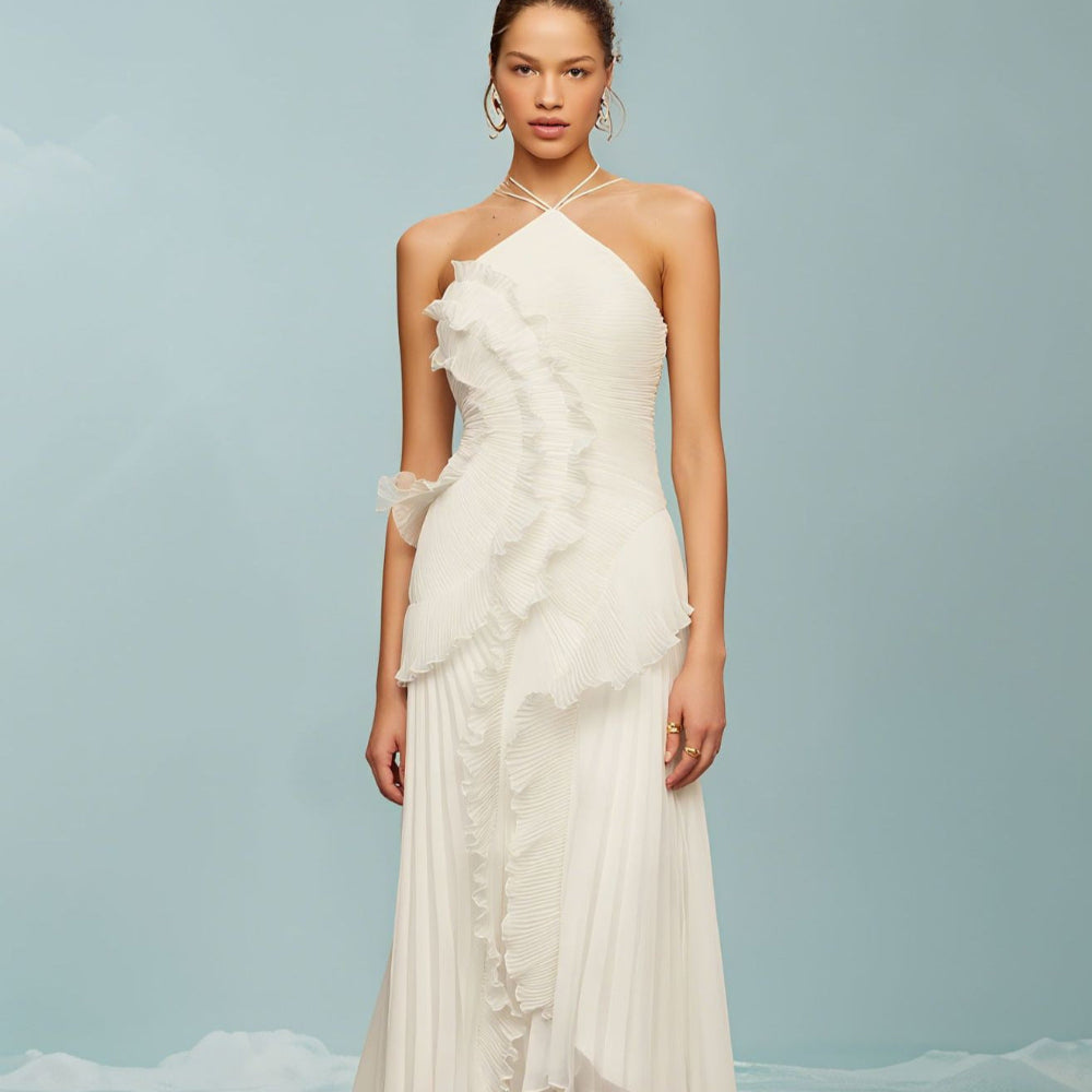 Angela – Elegant Halter Neck Lotus Summer Maxi Dress