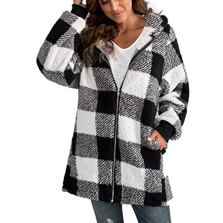 Arabella – Plaid Fleece Long Sleeve Hooded Coat