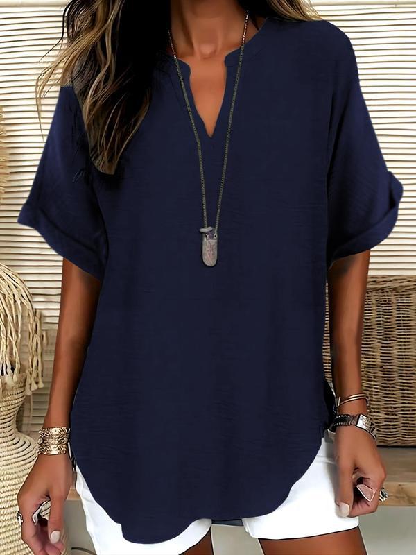 Ethel – Casual Plain Short Sleeve Blouse