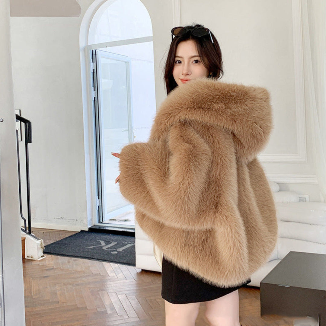 Stella – Comfy Hooded Long Sleeve Faux Coat