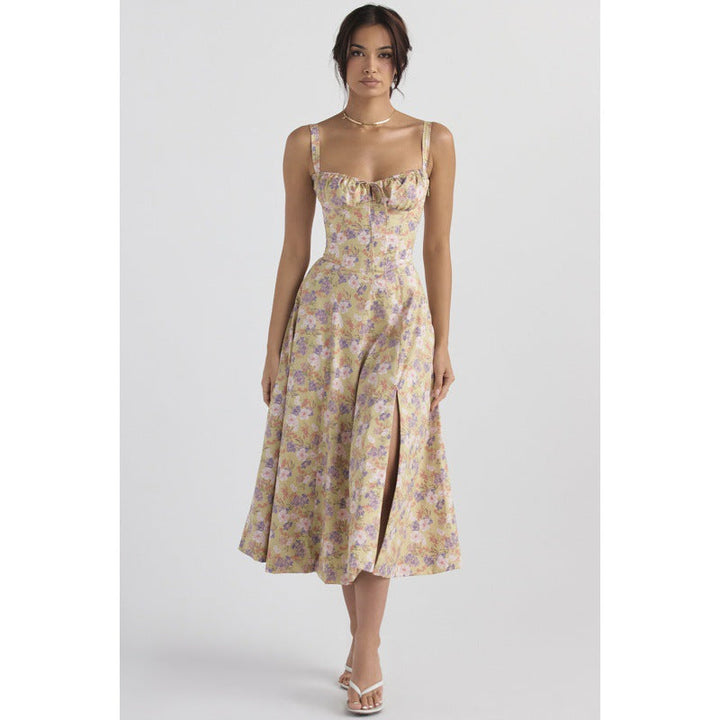 Isobel – Casual Lace-Up Square Neck Midi Dress