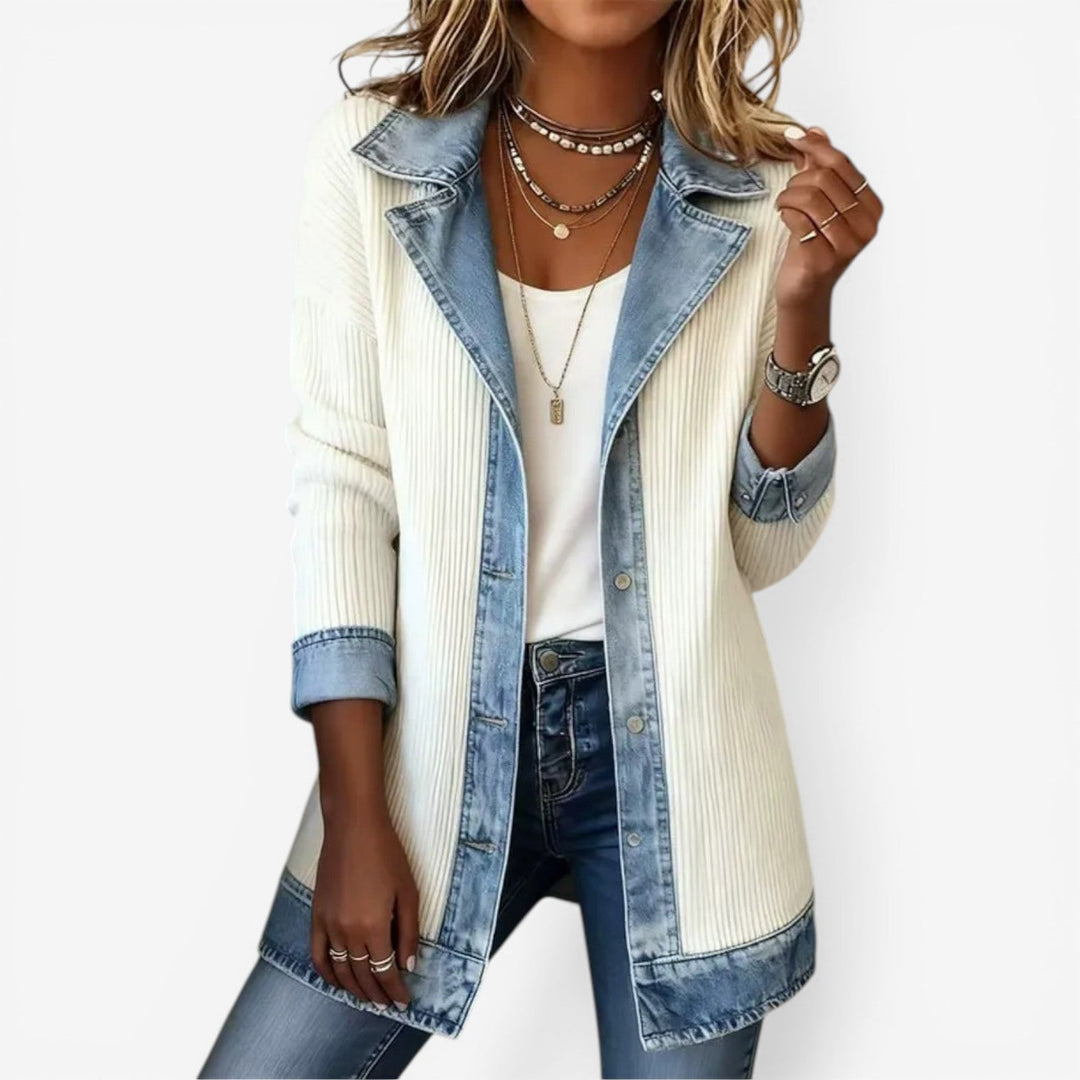 Sylvie – Mixed Media Denim Trim Knit Jacket