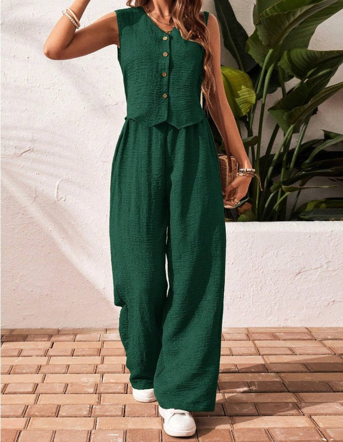 Sally – Elegant Sleeveless V-Neck Top and Trousers Set