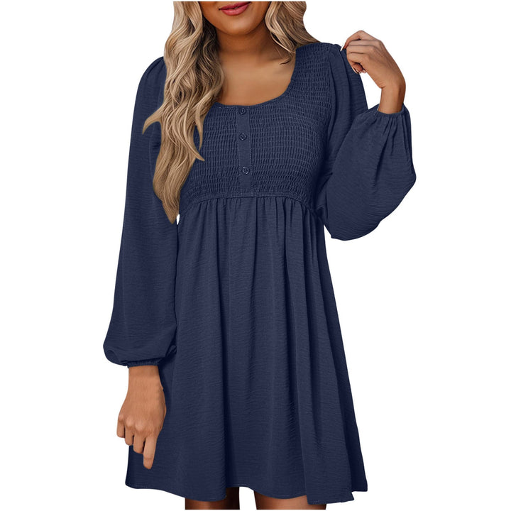 Nancy – Casual Smocked Empire Waist A-Line Dress with Button-Up Detail