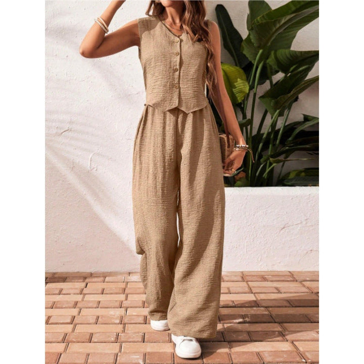 Sally – Elegant Sleeveless V-Neck Top and Trousers Set