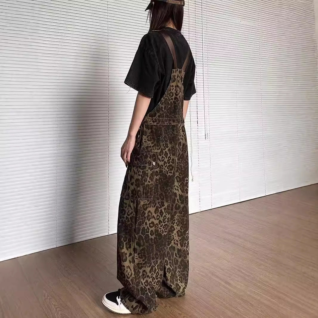 Cheryl – Vintage Leopard Wide Leg Overall Jumpsuit