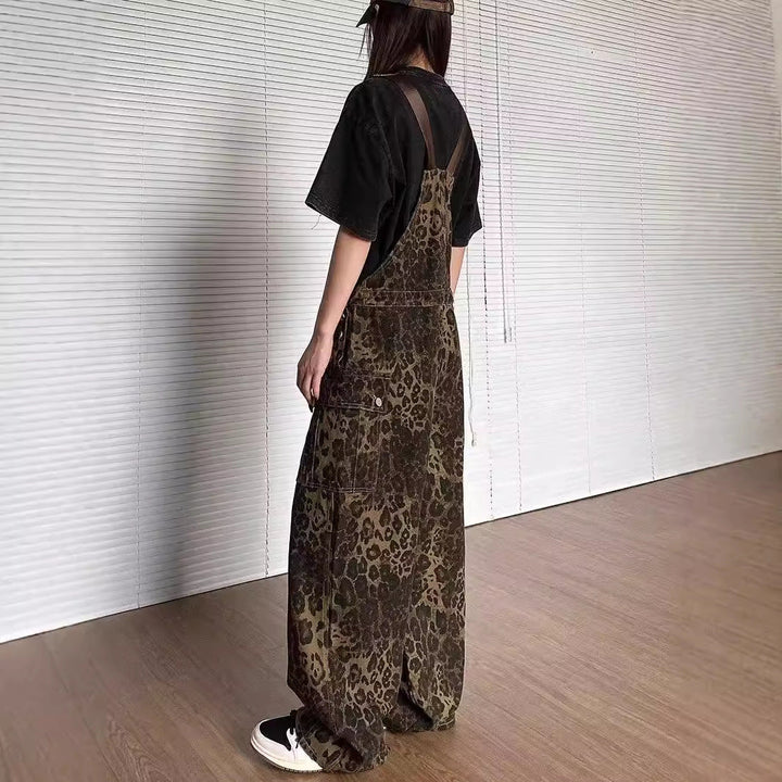 Cheryl – Vintage Leopard Wide Leg Overall Jumpsuit