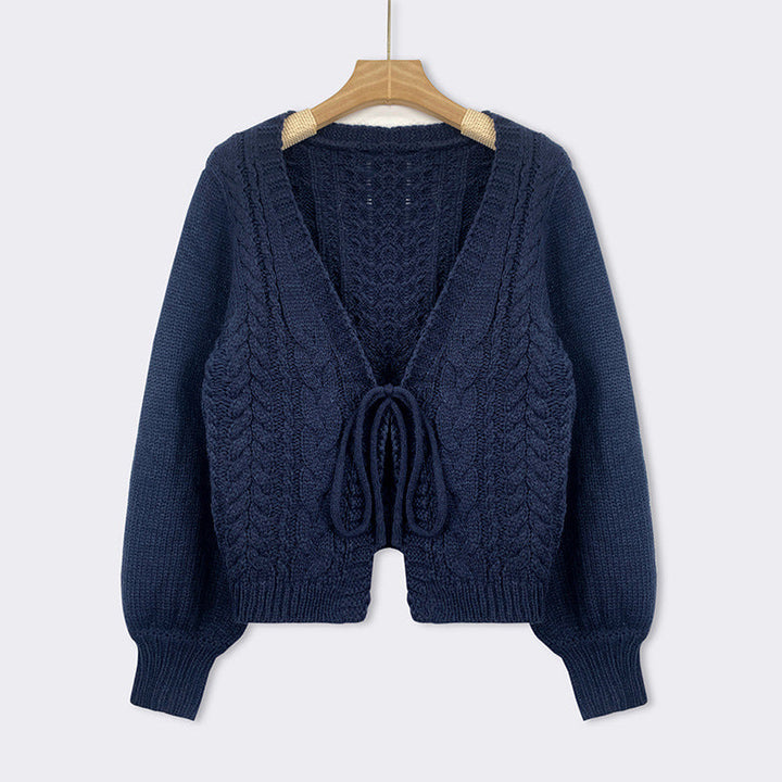 Yeriel – Cosy Vintage Chunky Tie-Front Long Sleeve Cardigan