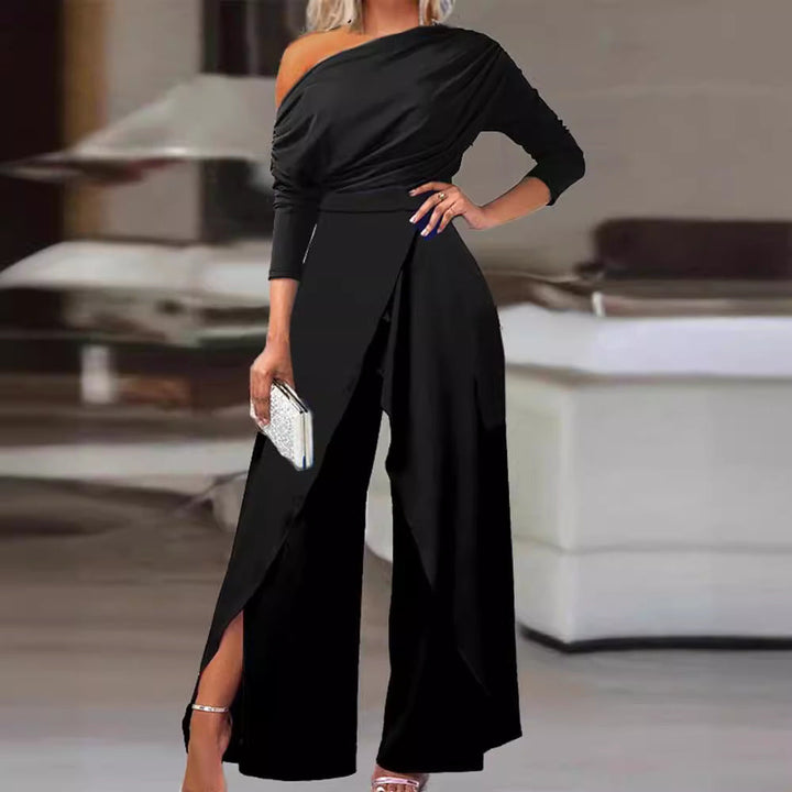 Angela – Elegant Ruched Wrap Split Hem Jumpsuit