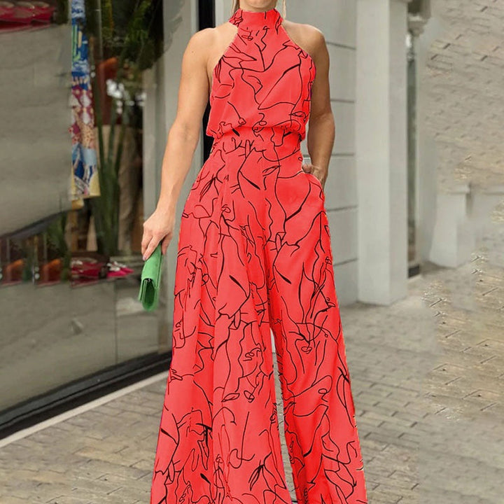 Cheryl – Elegant Wide Leg Neck Tie Sleeveless Summer Jumpsuit