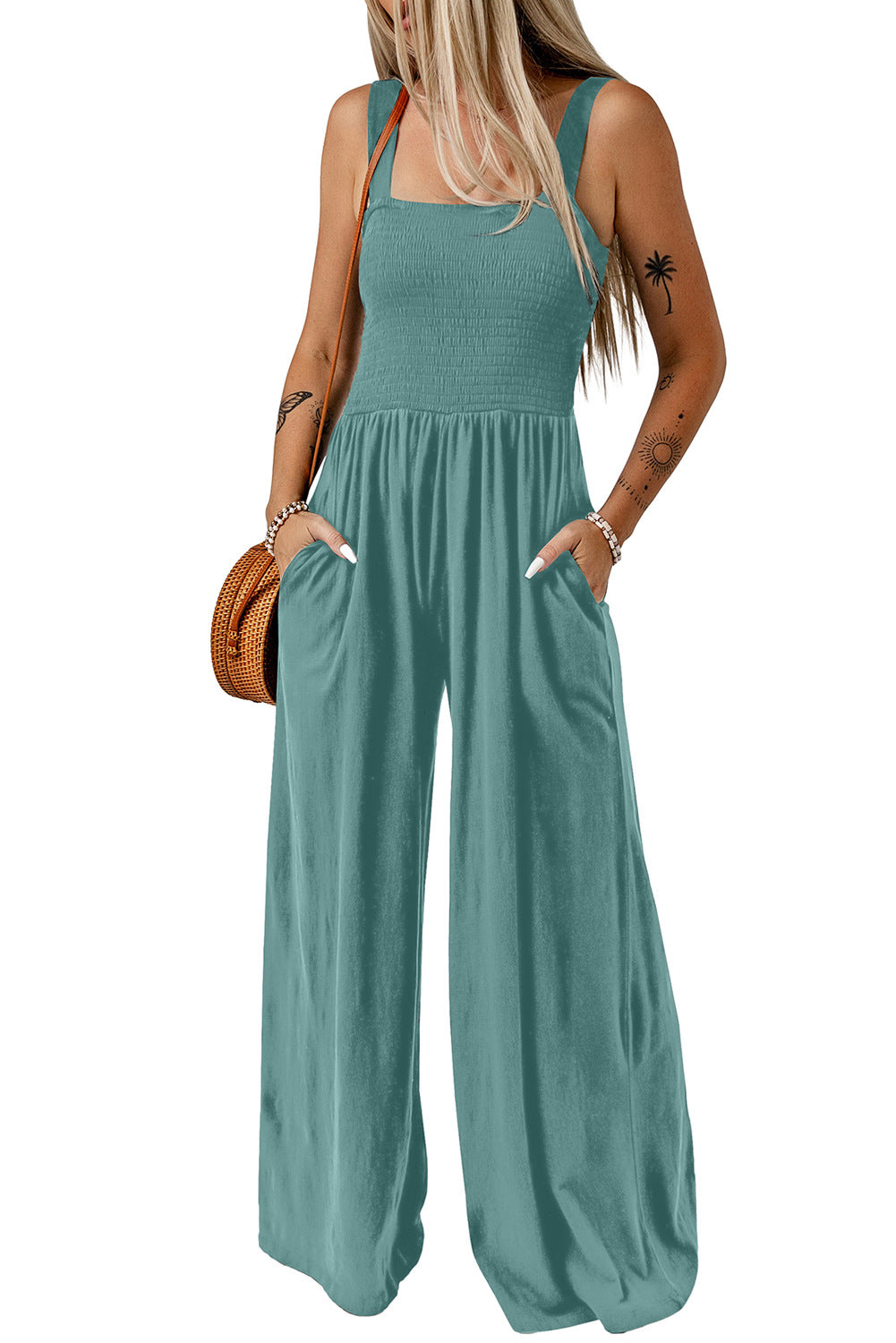 Cathleen – Lightweight Wide Leg Square Neck Jumpsuit