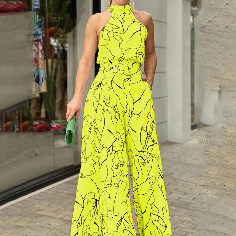 Cheryl – Elegant Wide Leg Neck Tie Sleeveless Summer Jumpsuit