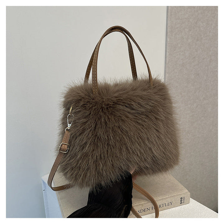 Lizzie – Fashionable Imitation Fur Small Handbag with Grip Handle and Shoulder Strap