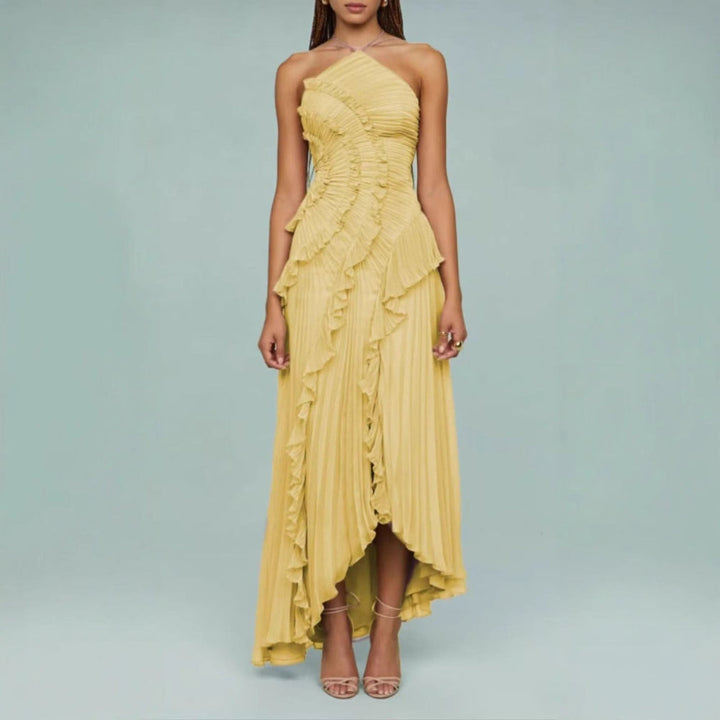 Angela – Elegant Halter Neck Lotus Summer Maxi Dress