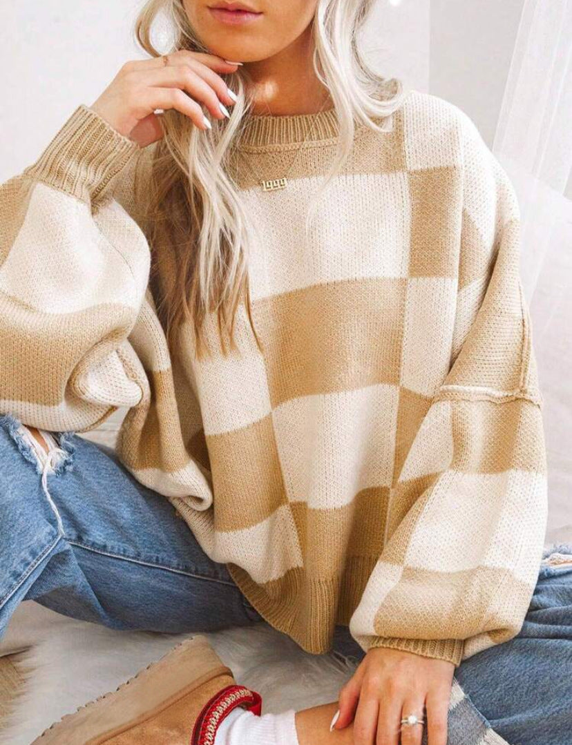 Isobel – Casual Plaid Long Sleeve Round Neck Sweater