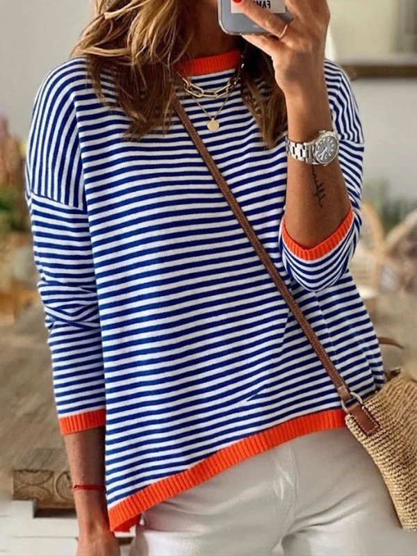 Harriet – Blue and White Striped Long Sleeve Top