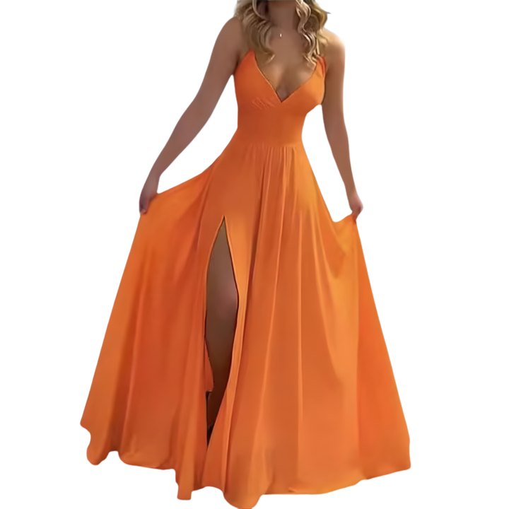 Roxanne – Sleek Spaghetti Strap Slit Maxi Dress