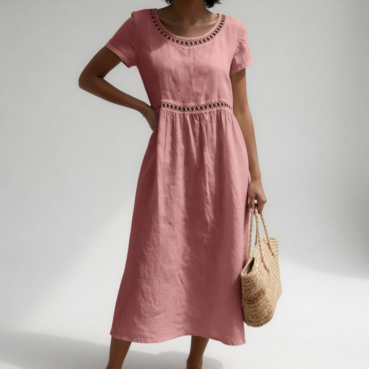 Judith – Linen Midi Dress with Lace Trim