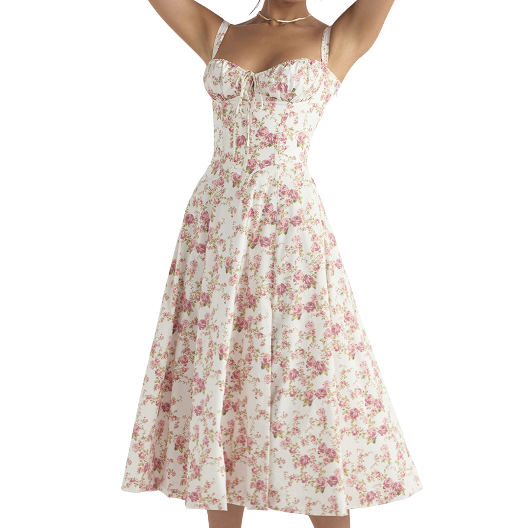 Sonia – Romantic Floral Corset Midi Dress