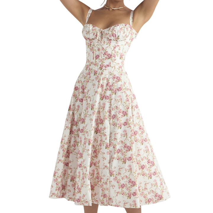 Sonia – Romantic Floral Corset Midi Dress