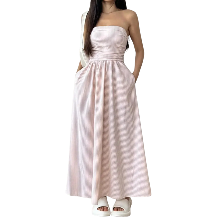 Jill – Striped Strapless Pocket Maxi Dress
