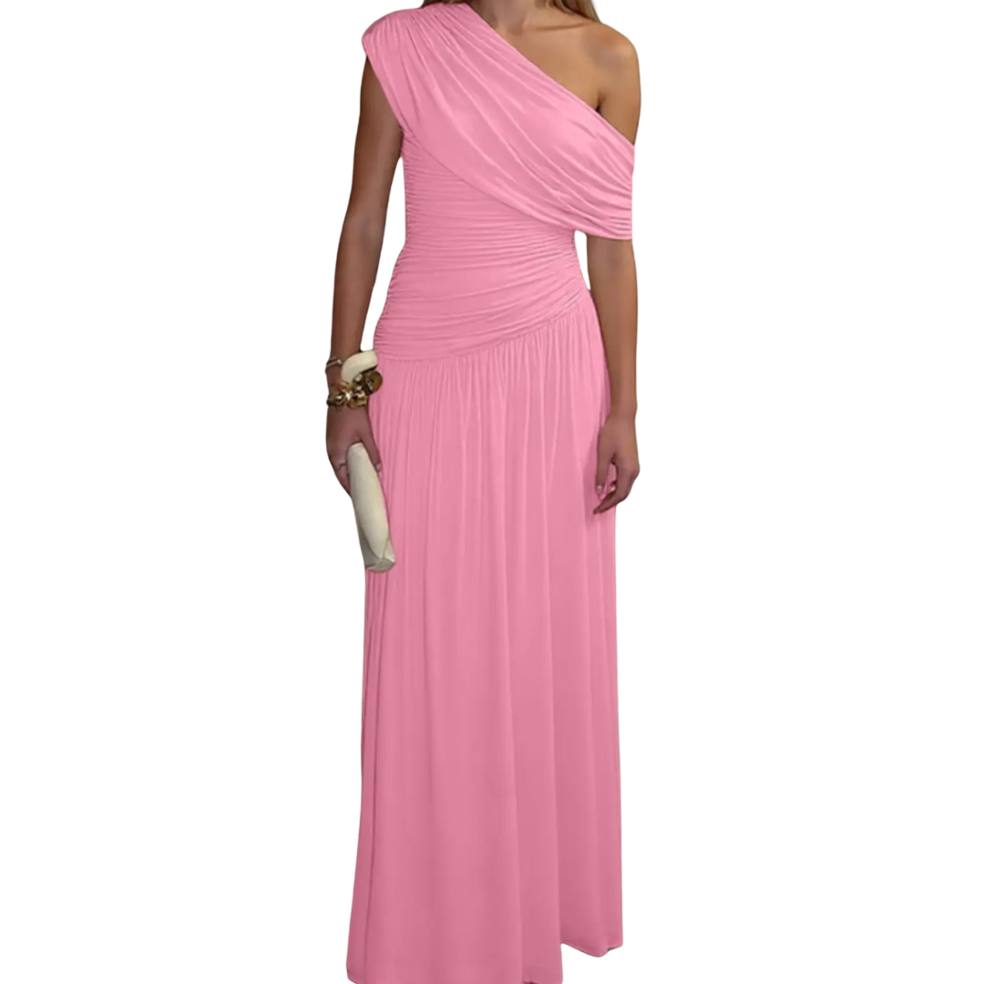 Lynda – Asymmetric Pleated Midi Dress