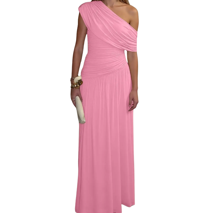 Lynda – Asymmetric Pleated Midi Dress