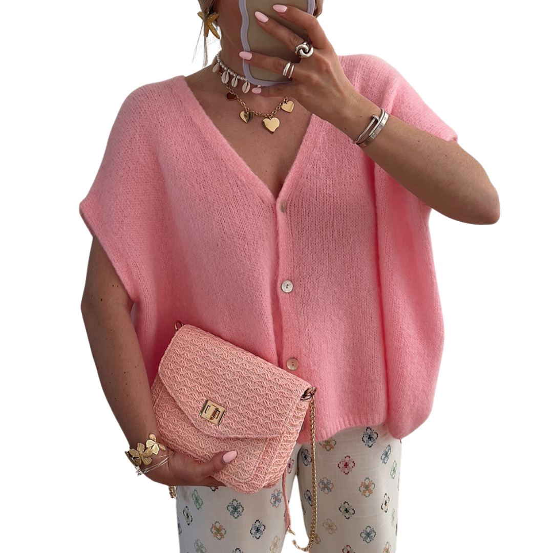 Anthea – Hollow Knit Short Sleeve Cardigan