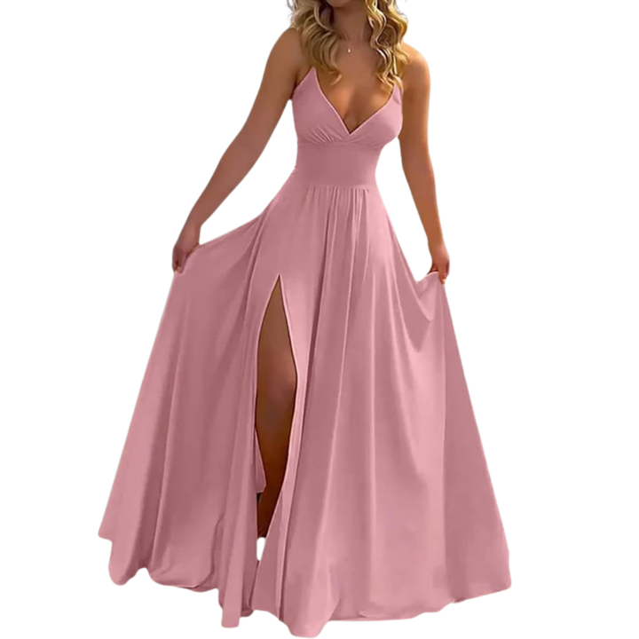 Roxanne – Sleek Spaghetti Strap Slit Maxi Dress