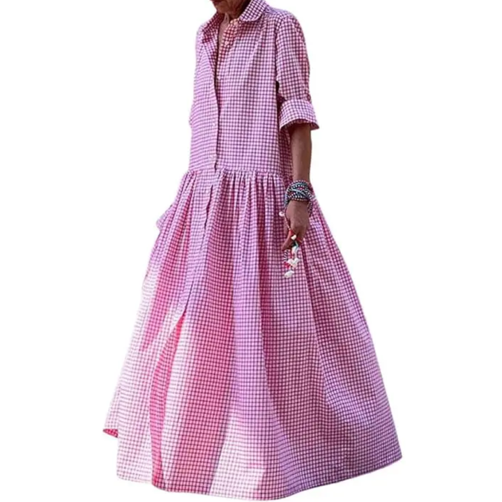Teresa – Vintage Plaid Flared Shirt Dress