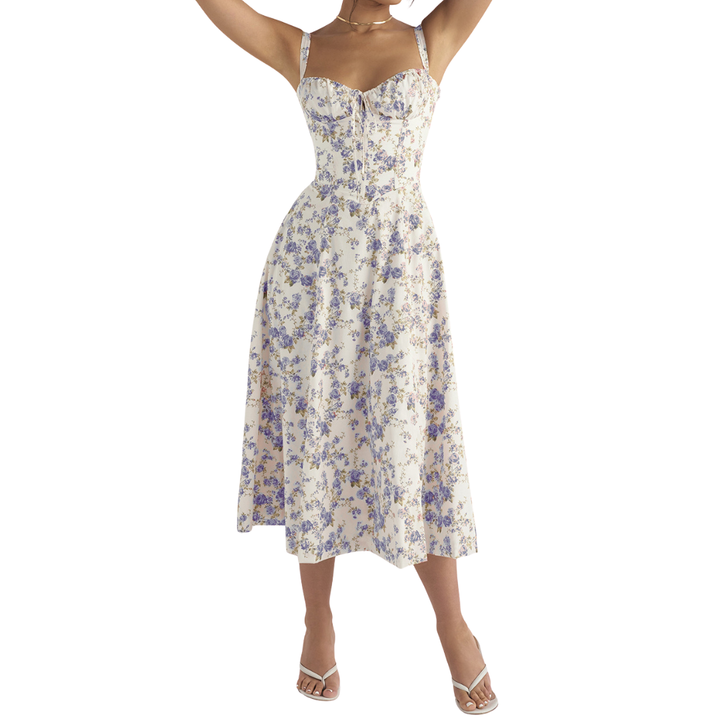Sonia – Romantic Floral Corset Midi Dress
