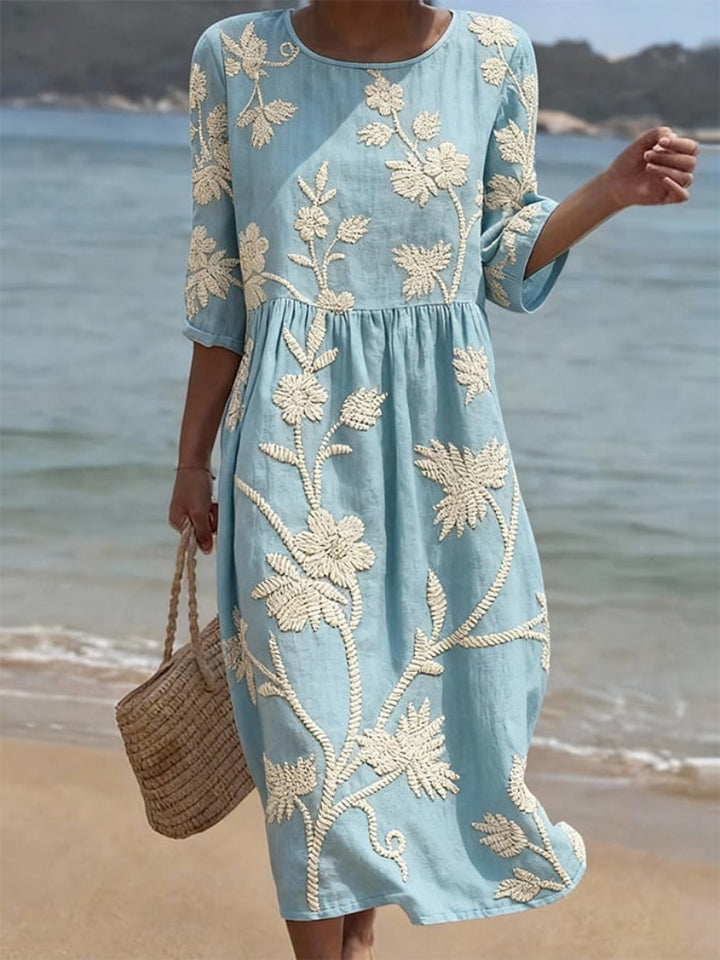 Irene – Elegant Floral Round Neck Dress