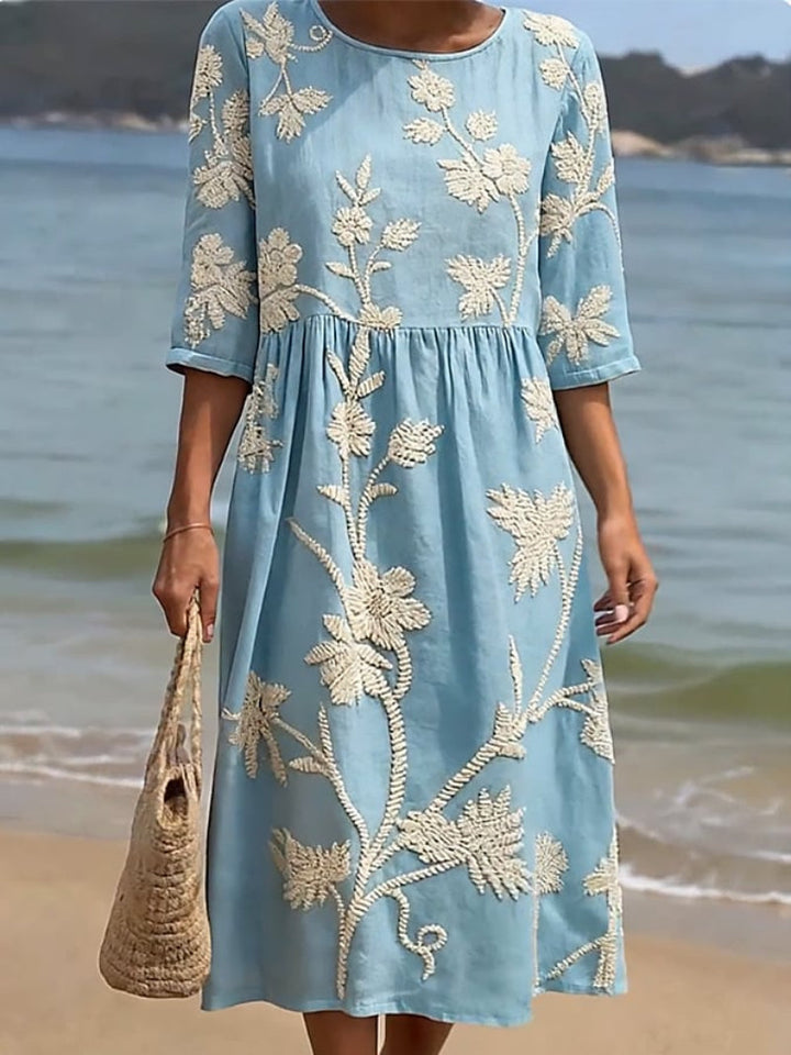 Irene – Elegant Floral Round Neck Dress