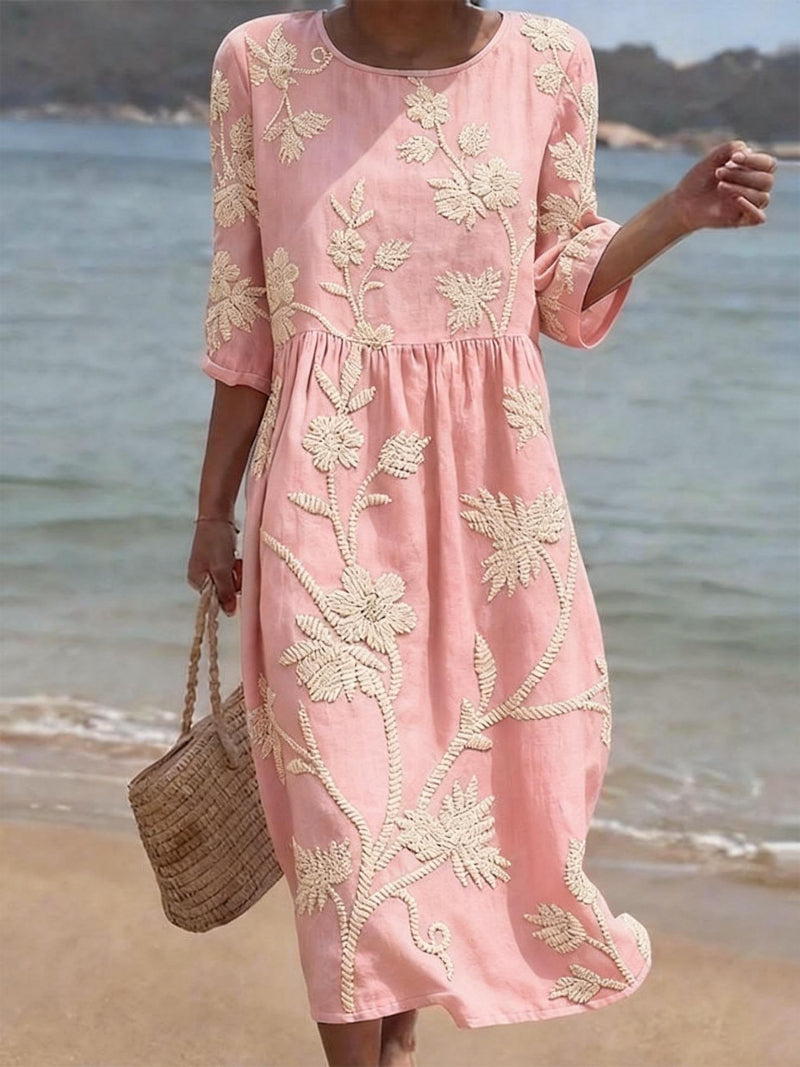 Irene – Elegant Floral Round Neck Dress